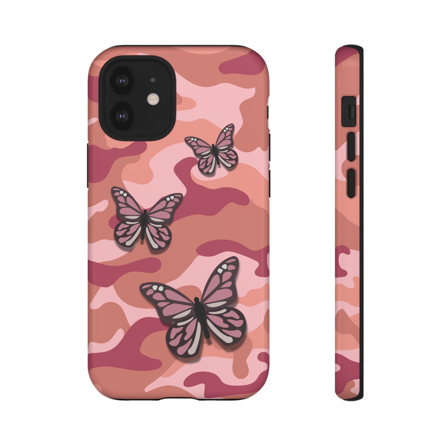 iPhone 12 Mini / Glossy Phone Case - Pink Butterfly Camo Phone Case