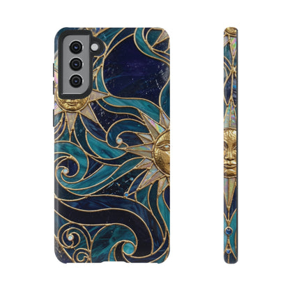 Elegant Teal & Gold Celestial Suns Phone Case