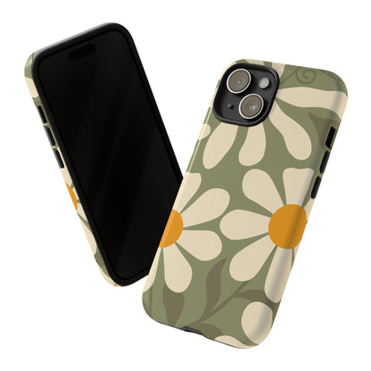Retro Green Daisy Pattern #2 Phone Case - Green Phone Case