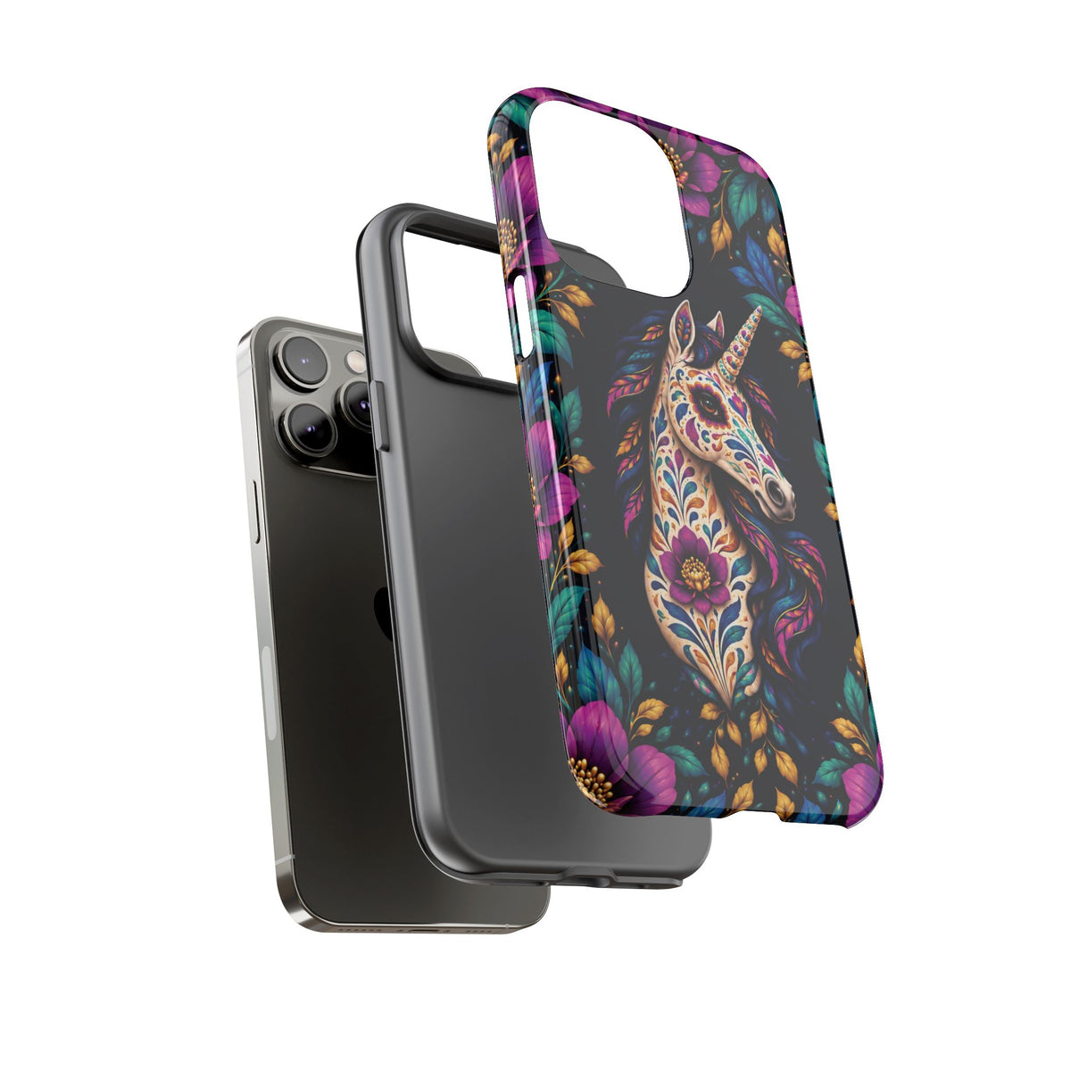Elegant Purple and Teal Calavera Unicorn Phone Case - Phone Case
