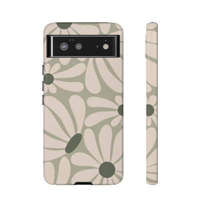Retro Cream & Green Daisy Pattern Phone Case - White Phone Case - Google Pixel 6 / Glossy