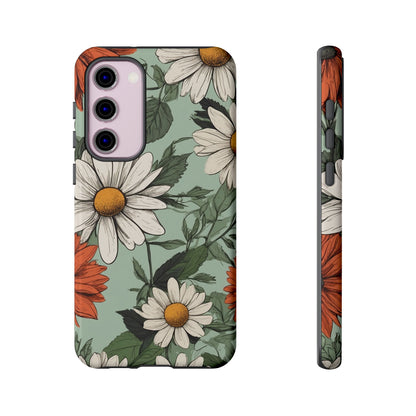 Samsung Galaxy S23 Plus / Glossy Phone Case - Boho Chic Daisies Floral Pattern ’White & Orange’ Phone Case