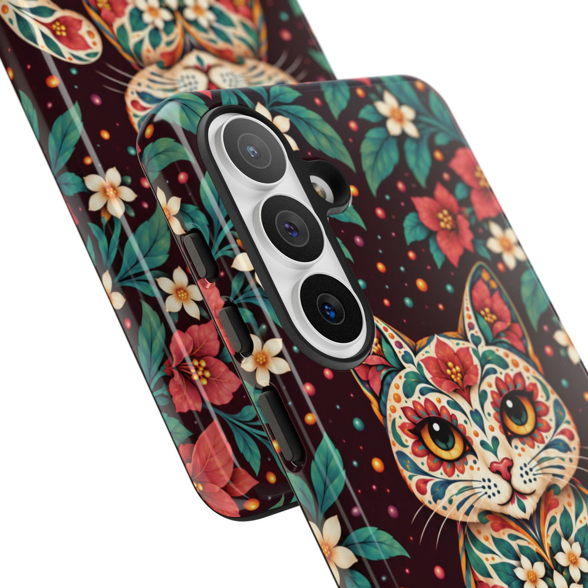 Vibrant Terracotta and Teal Calavera Cat Phone Case - Multicolor Phone Case
