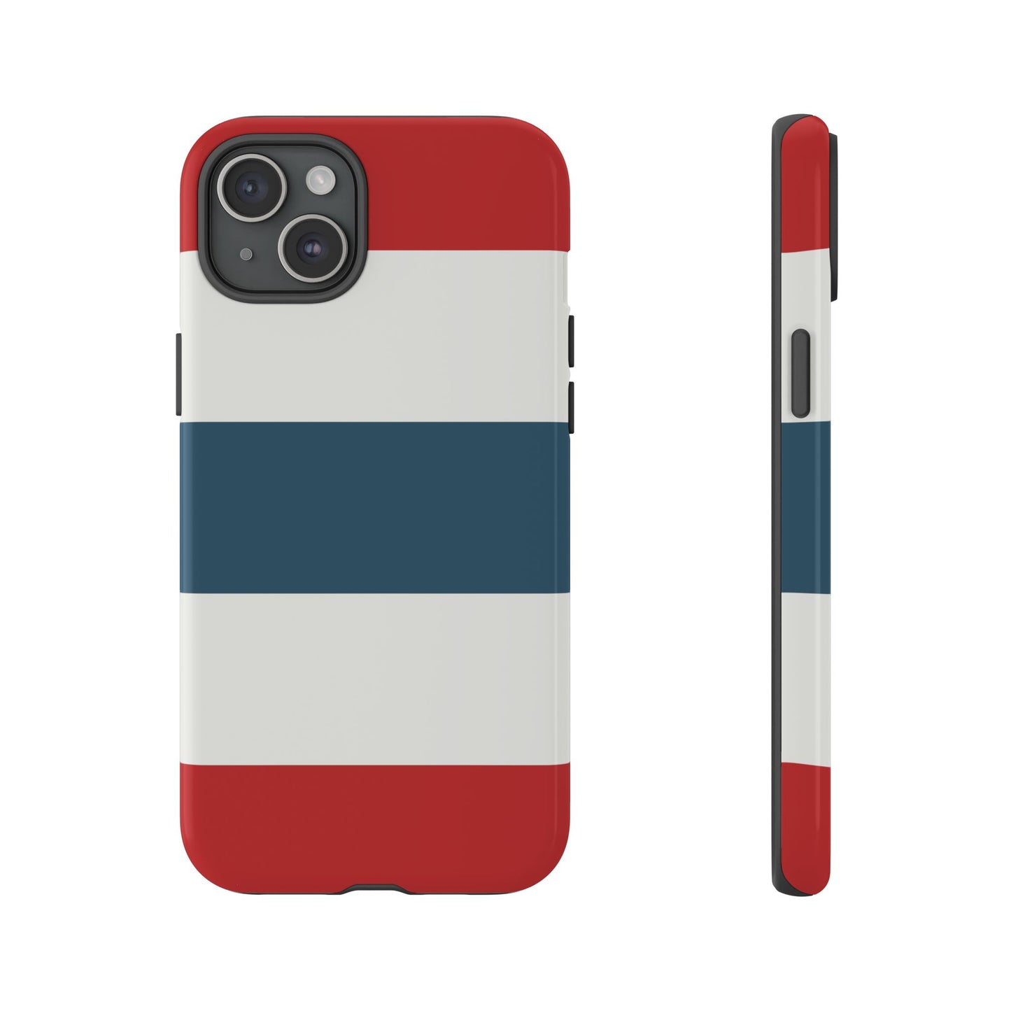 iPhone 15 Plus / Glossy Phone Case - Red White & Blue Horizontal Stripe Pattern Phone Case