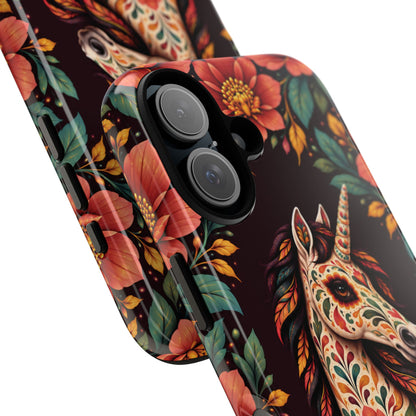 Elegant Terracotta and Teal Calavera Unicorn Phone Case - Phone Case