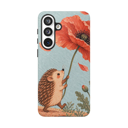 Whimsical Pale Blue Hedgehog and Poppy Phone Case - Blue Phone Case - Samsung Galaxy S26 Plus / Glossy