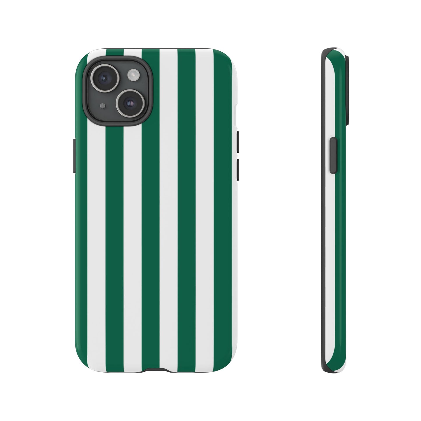 iPhone 15 Plus / Glossy Phone Case - Simple Green & White Stripe Pattern Phone Case