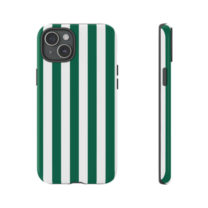 iPhone 15 Plus / Glossy Phone Case - Simple Green & White Stripe Pattern Phone Case