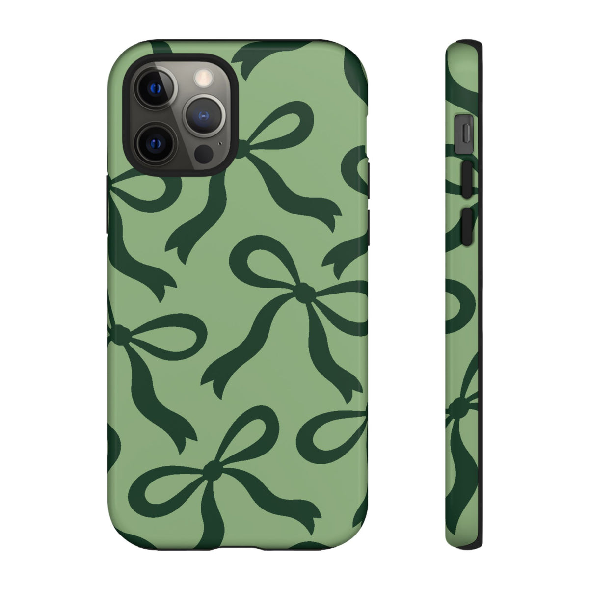 Bold Sage Green and Forest Green Bow Pattern Phone Case - Green Phone Case - iPhone 12 Pro / Glossy