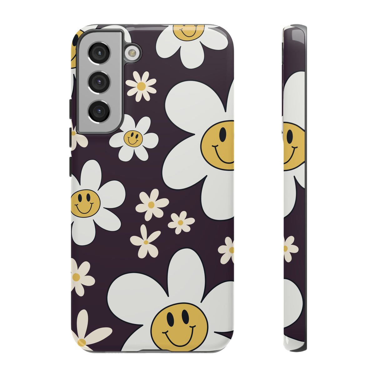 Fun Retro Daisy Pattern with Purple Background Phone Case - Purple Phone Case - Samsung Galaxy S22 Plus / Glossy