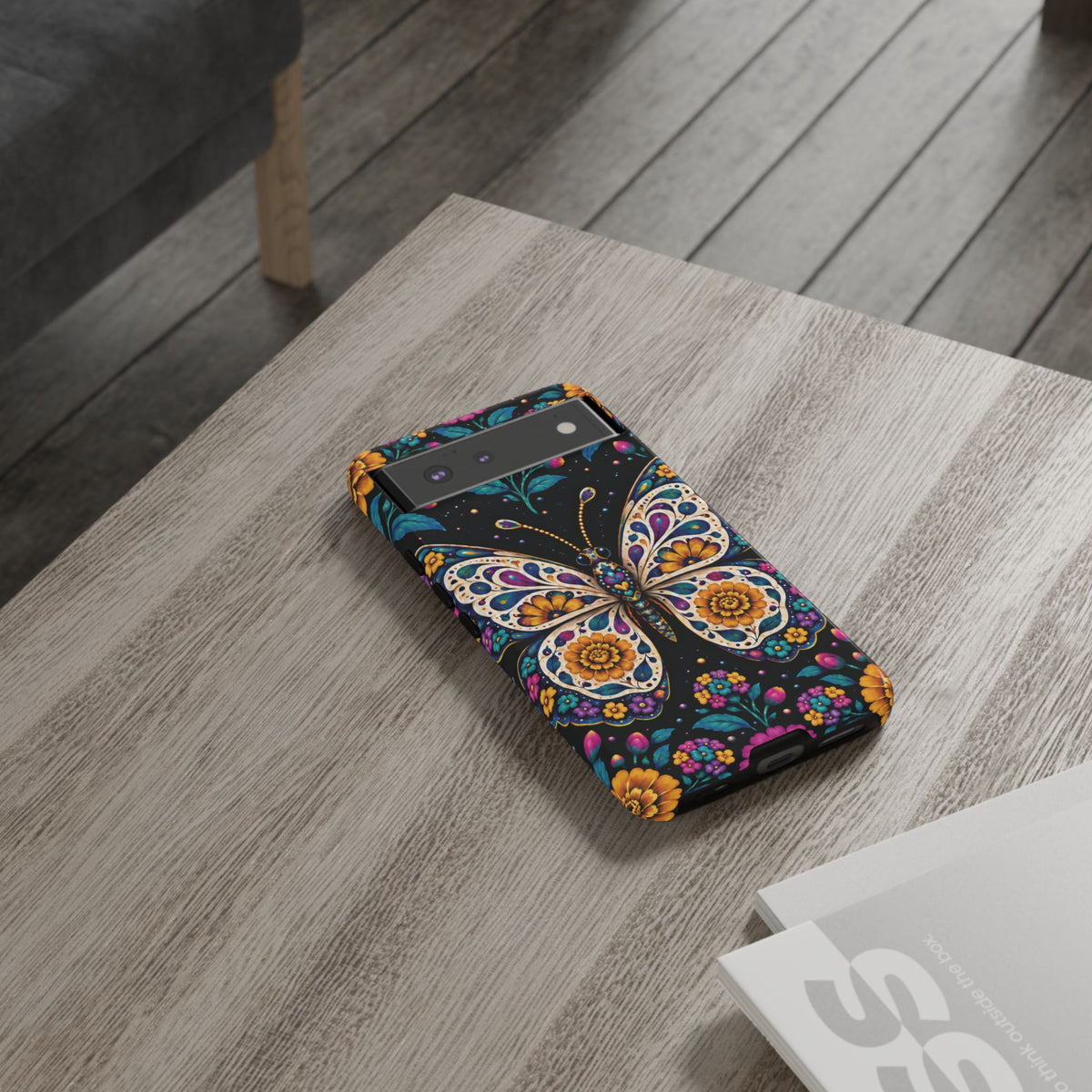 Vibrant Purple and Teal Calavera Butterfly Phone Case - Multicolor Phone Case