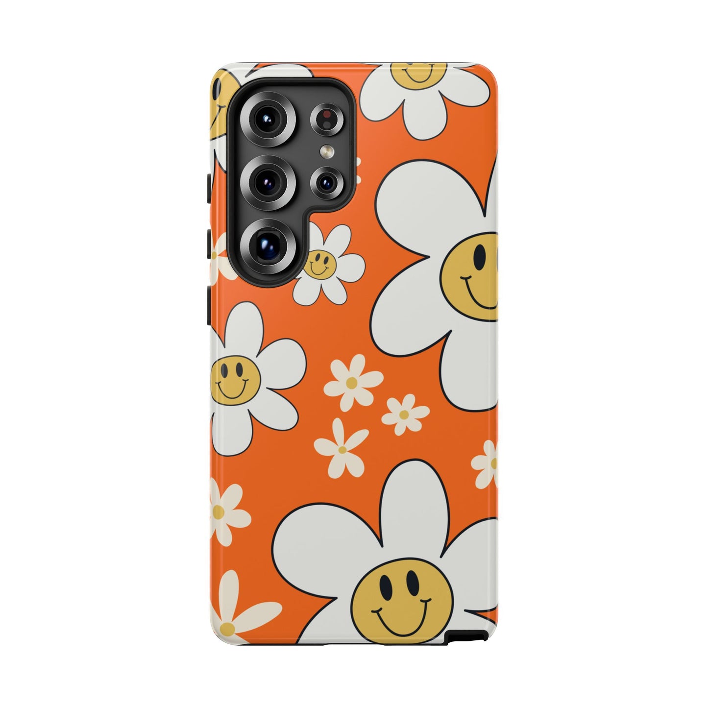 Fun Retro Daisy Pattern with Orange Background Phone Case - Orange Phone Case - Samsung Galaxy S25 Ultra / Glossy