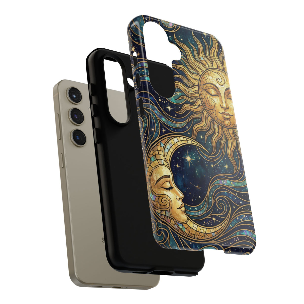Elegant Teal & Gold Sun and Moon Phone Case