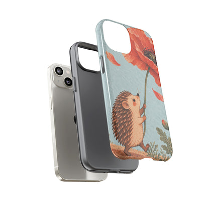 Whimsical Pale Blue Hedgehog and Poppy Phone Case - Blue Phone Case