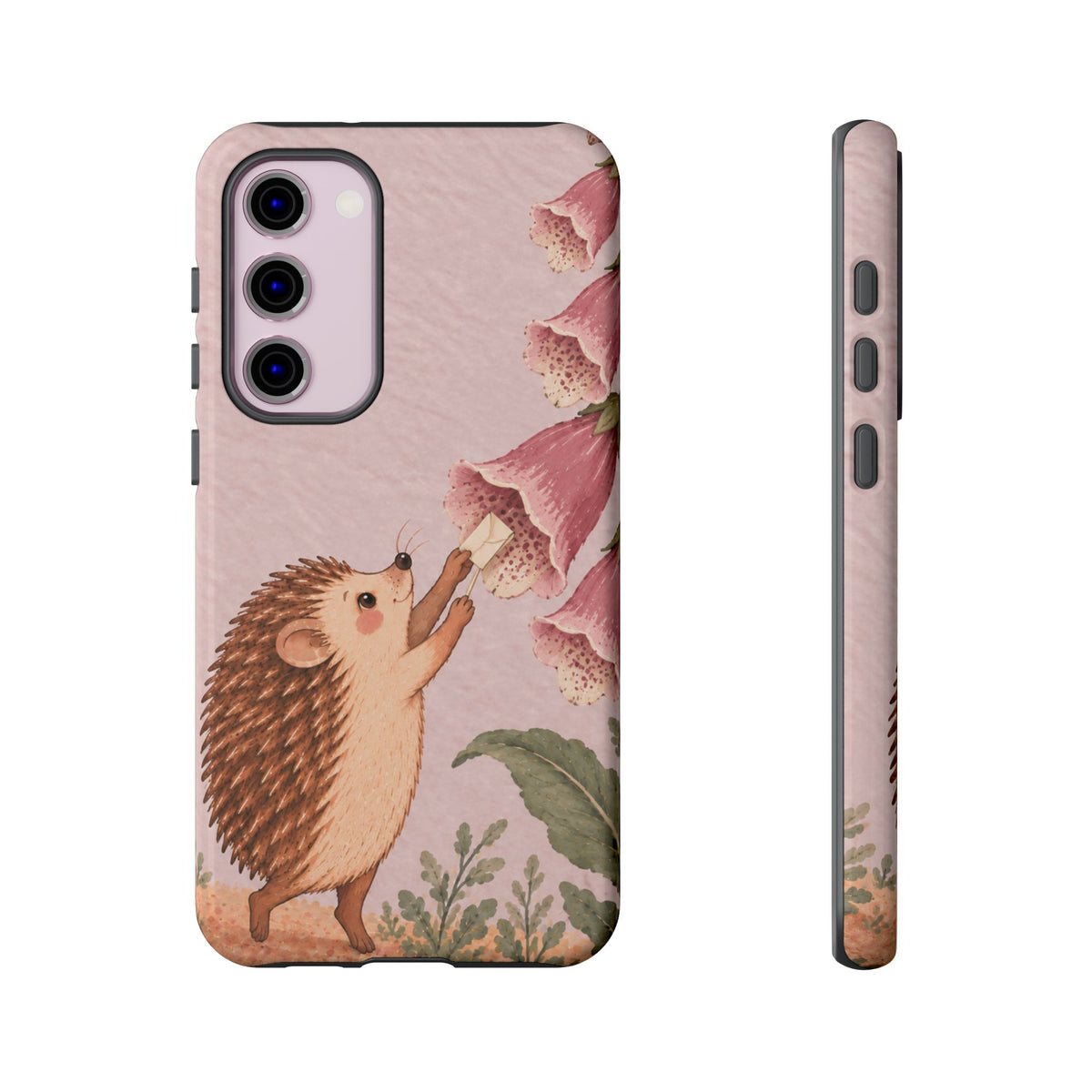 Whimsical Blush Pink Hedgehog and Foxglove Phone Case - Pink Phone Case - Samsung Galaxy S23 Plus / Glossy