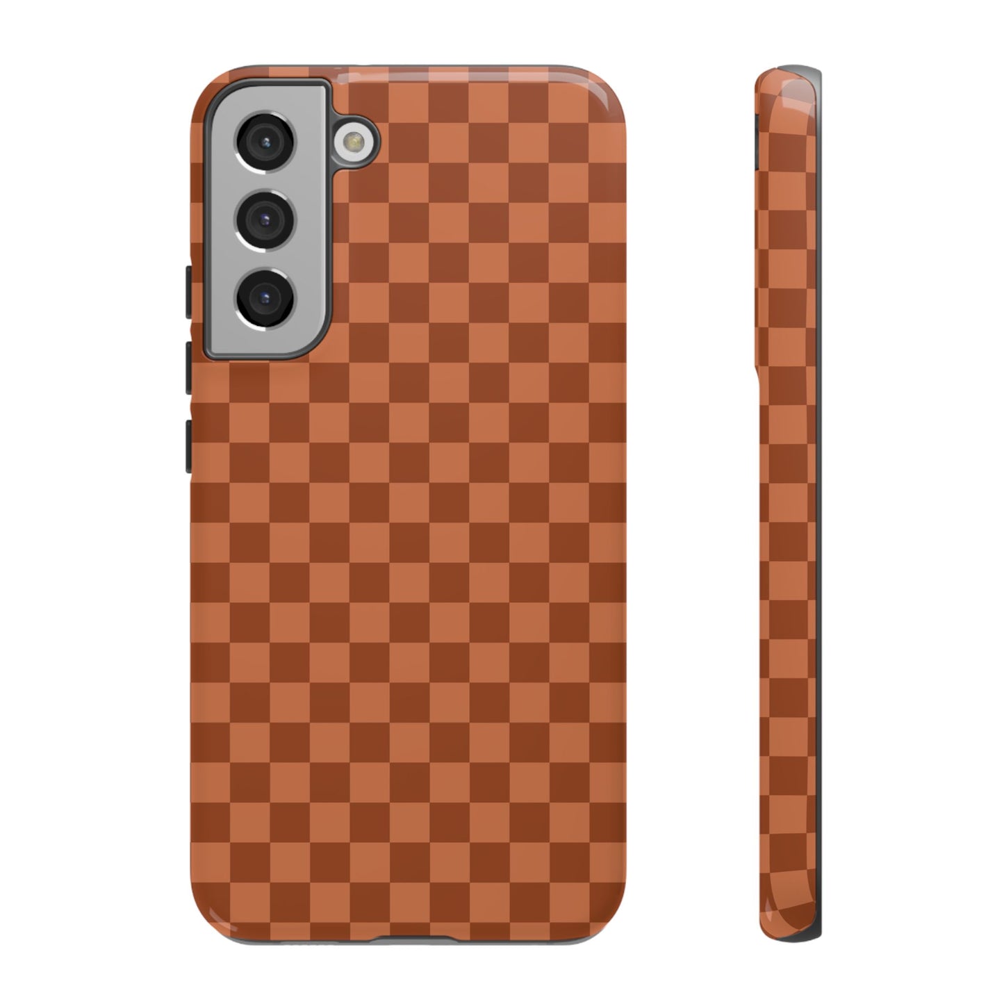 Samsung Galaxy S22 Plus / Glossy Phone Case - ’Bold Brown Checkered Pattern’ Phone Case