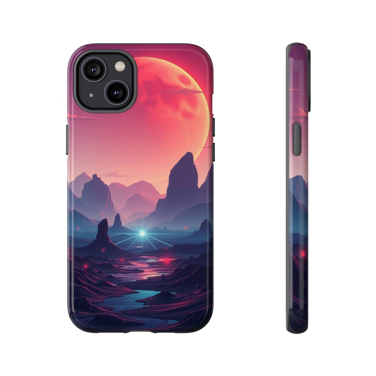 iPhone 14 Plus / Glossy Phone Case - Alien Moon Landscape Design Phone Case