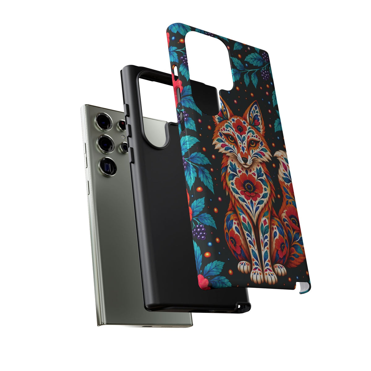 Vibrant Orange and Turquoise Calavera Fox Phone Case - Multicolor Phone Case