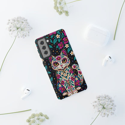 Vibrant Purple and Teal Calavera Cat Phone Case - Multicolor Phone Case