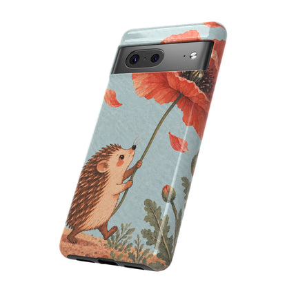 Whimsical Pale Blue Hedgehog and Poppy Phone Case - Blue Phone Case