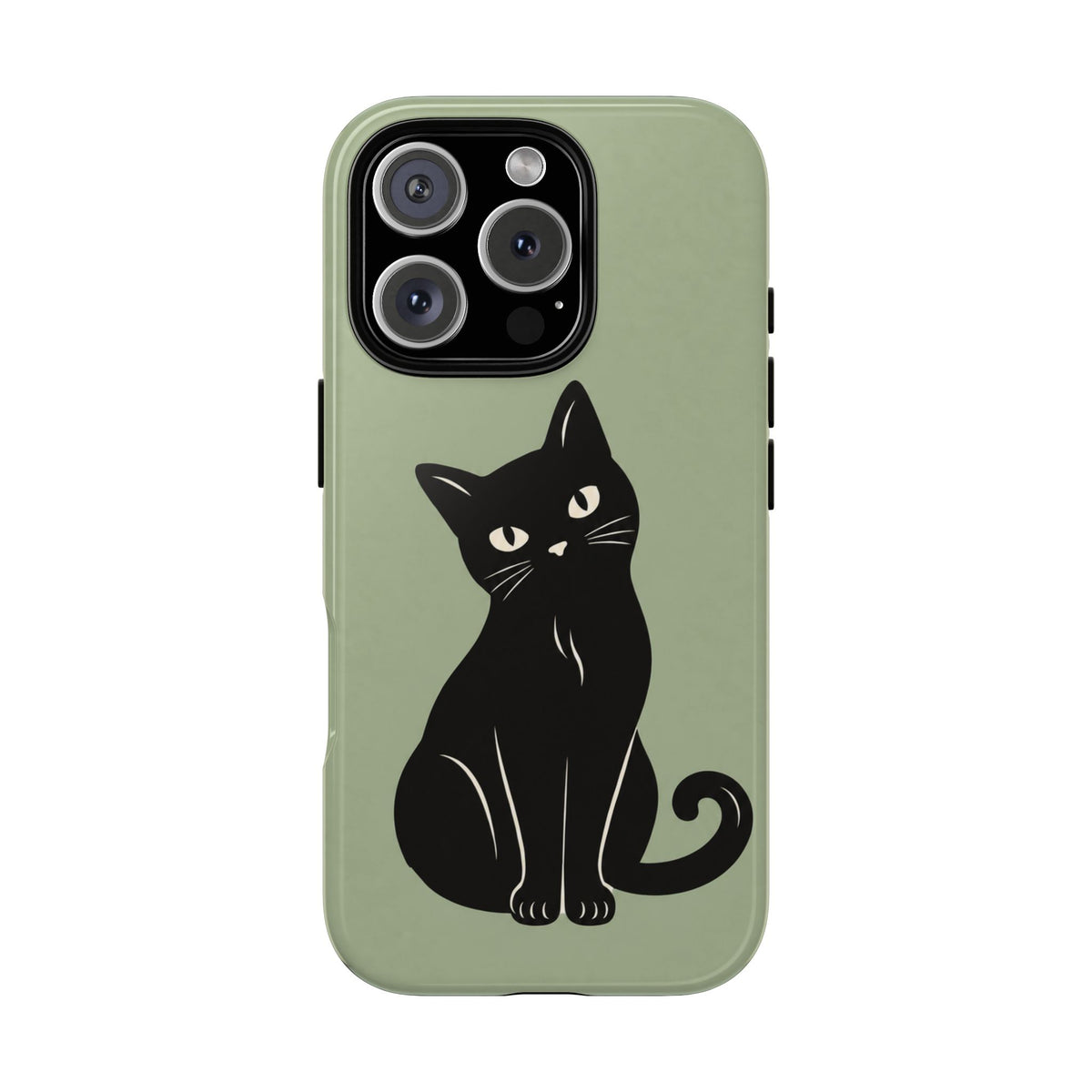 Minimalist Sage Green & Black Cat Phone Case