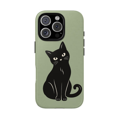Minimalist Sage Green & Black Cat Phone Case