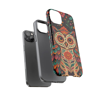 Vibrant Terracotta and Teal Calavera Owl Phone Case - Multicolor Phone Case