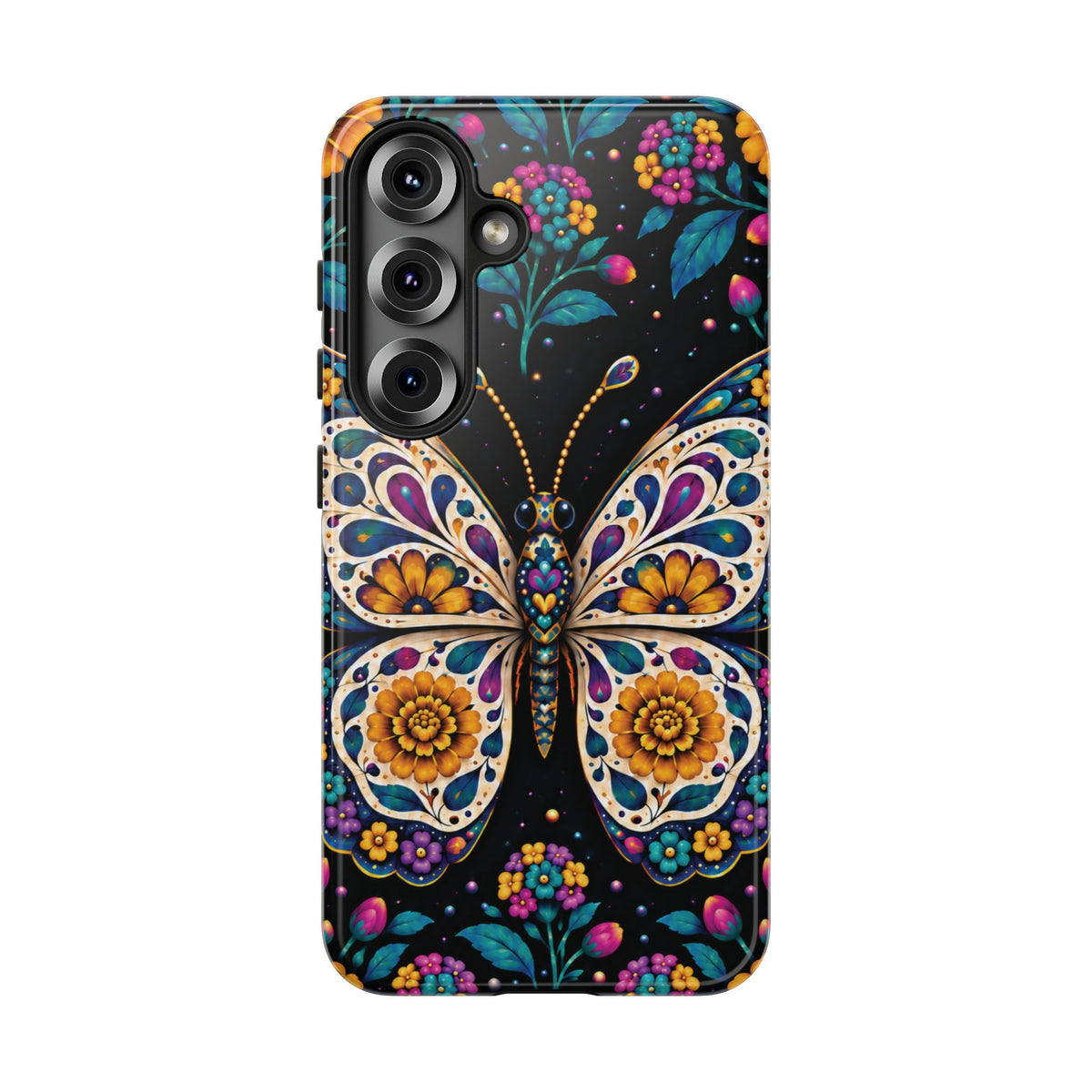 Vibrant Purple and Teal Calavera Butterfly Phone Case - Multicolor Phone Case - Samsung Galaxy S25 / Glossy