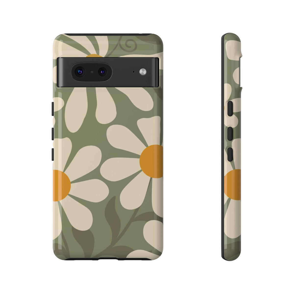 Retro Green Daisy Pattern #2 Phone Case - Green Phone Case - Google Pixel 7 / Glossy