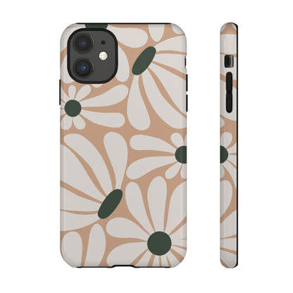 iPhone 11 / Glossy Phone Case - ’Retro Beige & White Daisy Pattern’ Phone Case