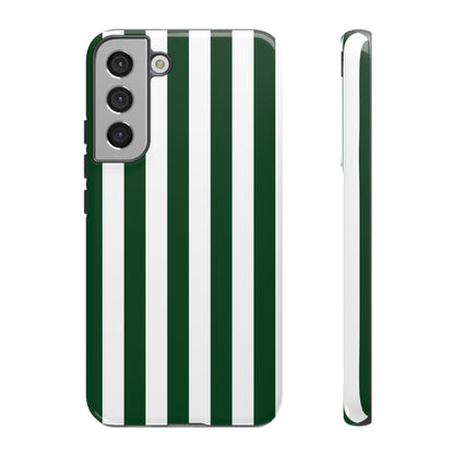 Samsung Galaxy S22 Plus / Glossy Phone Case - Simple Dark Green & White Stripe Pattern Phone Case