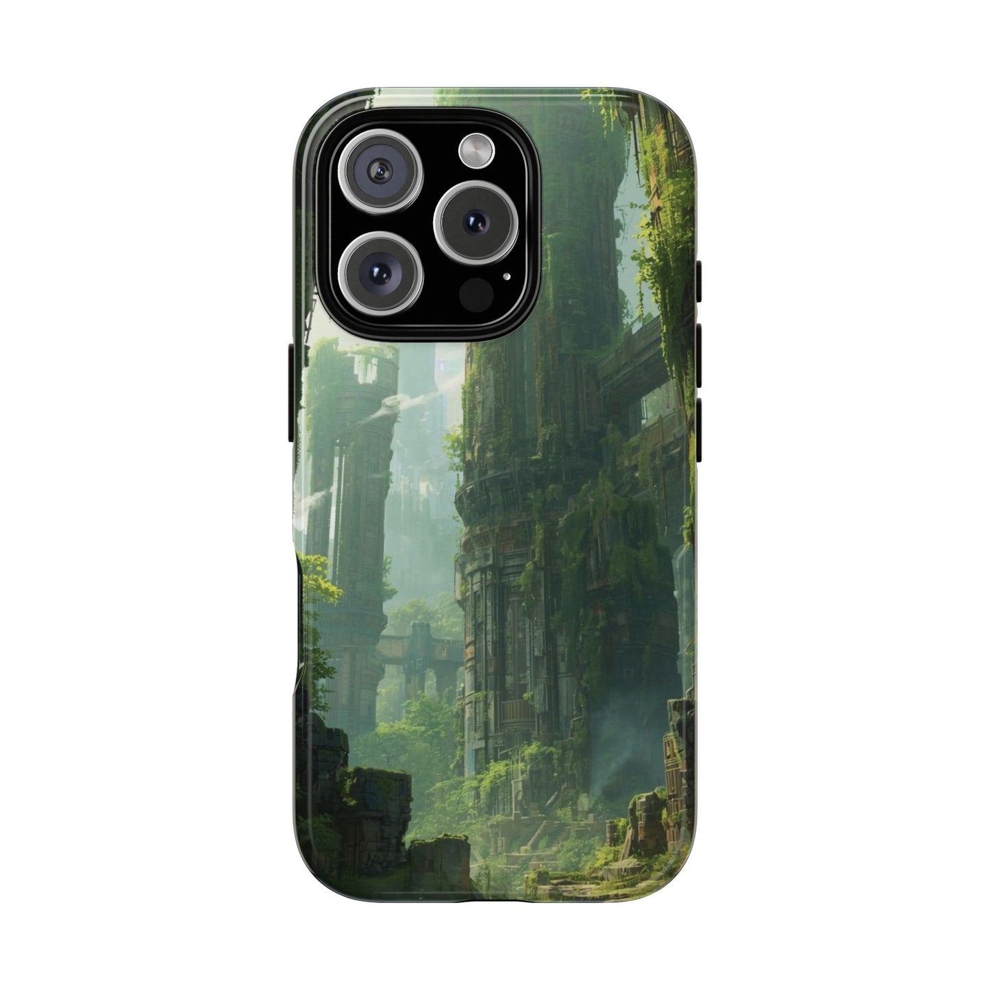 iPhone 16 Pro / Glossy Phone Case - Overgrown Future Ruins Sci-fi Phone Case