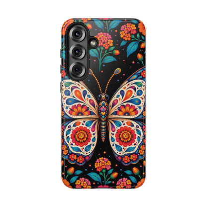 Vibrant Orange and Turquoise Calavera Butterfly Phone Case - Multicolor Phone Case - Samsung Galaxy S25 Plus / Glossy
