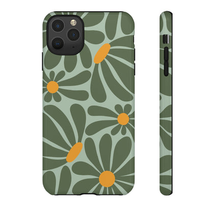 iPhone 11 Pro Max / Glossy Phone Case - Retro Green Daisy Pattern Phone Case