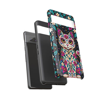 Vibrant Purple and Teal Calavera Cat Phone Case - Multicolor Phone Case