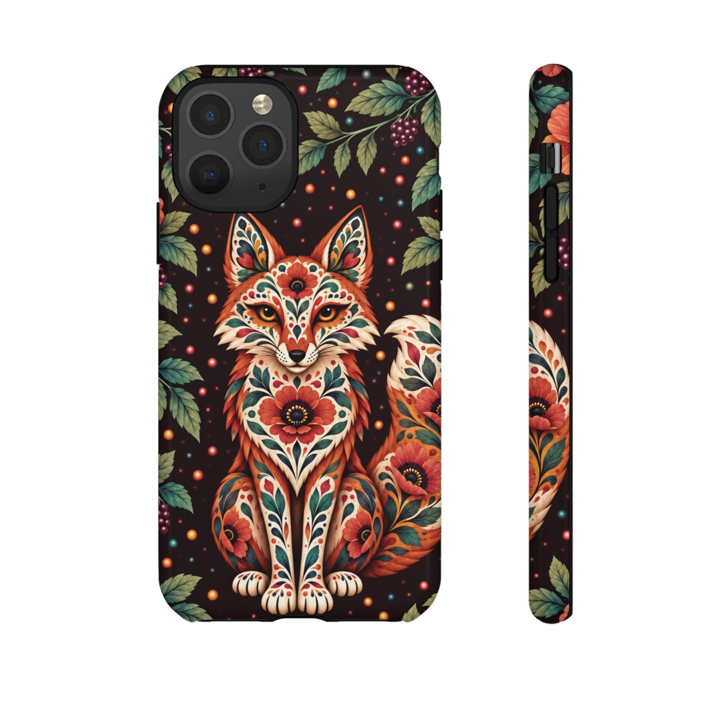Vibrant Terracotta and Teal Calavera Fox Phone Case - Multicolor Phone Case - iPhone 11 Pro / Glossy