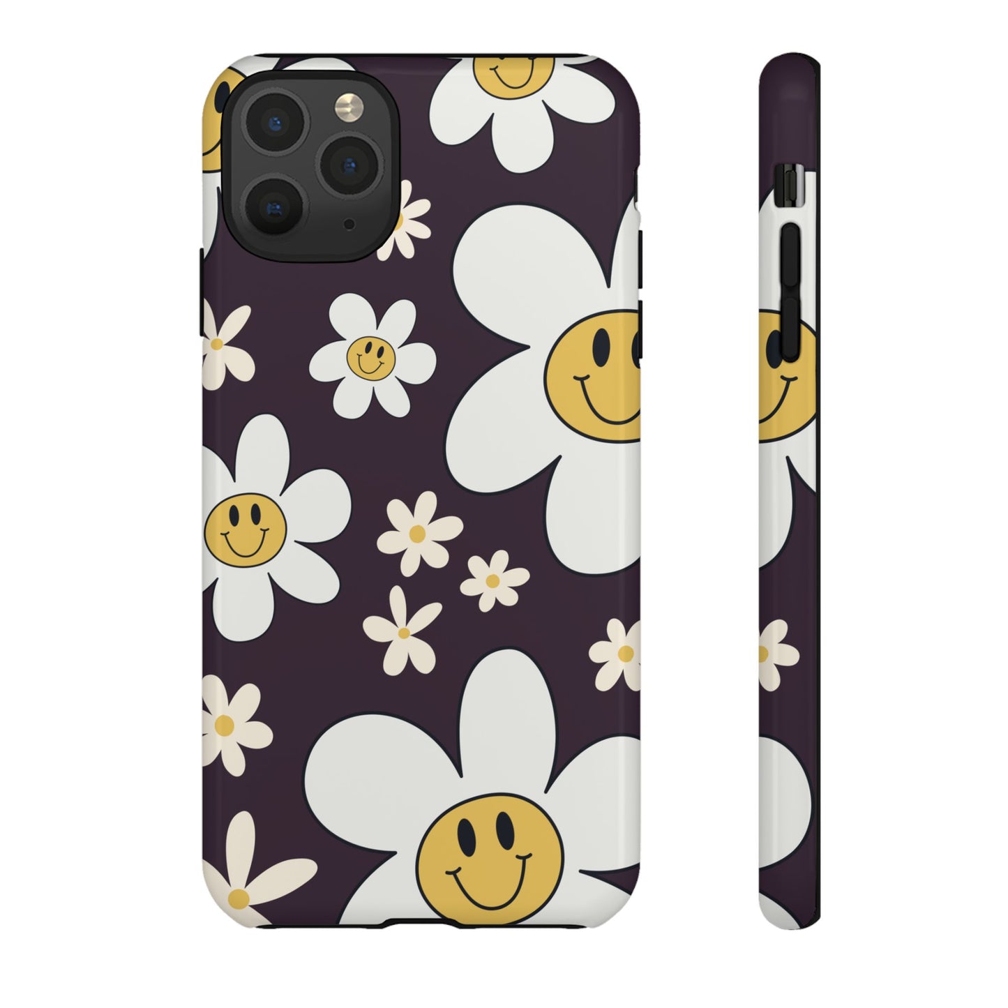 iPhone 11 Pro Max / Glossy Phone Case - Fun Retro Daisy Pattern with Purple Background Phone Case
