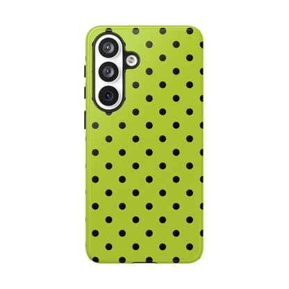 Trendy Neon Lime Green & Black Dot Pattern Phone Case