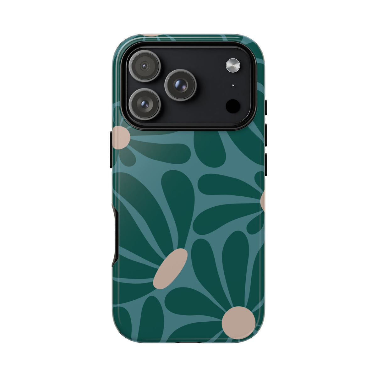 Retro Turquoise Daisy Pattern Phone Case - Green Phone Case - iPhone 17 Pro / Glossy