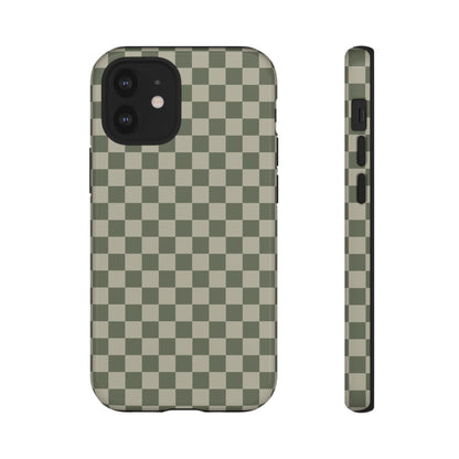 iPhone 12 Mini / Glossy Phone Case - ’Bold Olive Green Checkered Pattern’ Phone Case