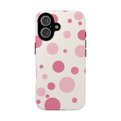 iPhone 16 / Glossy Phone Case - ’Bold White with Pink Dot Pattern’ Phone Case
