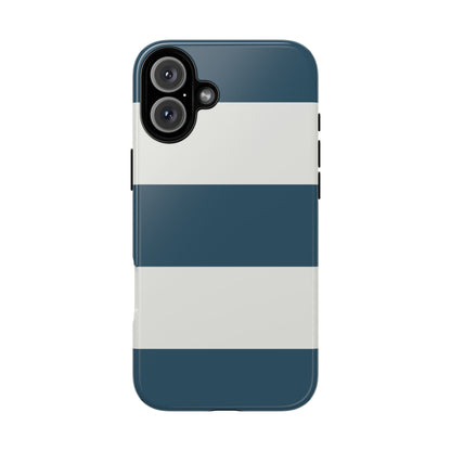 iPhone 16 Plus / Glossy Phone Case - Blue & White Horizontal Stripe Pattern Phone Case