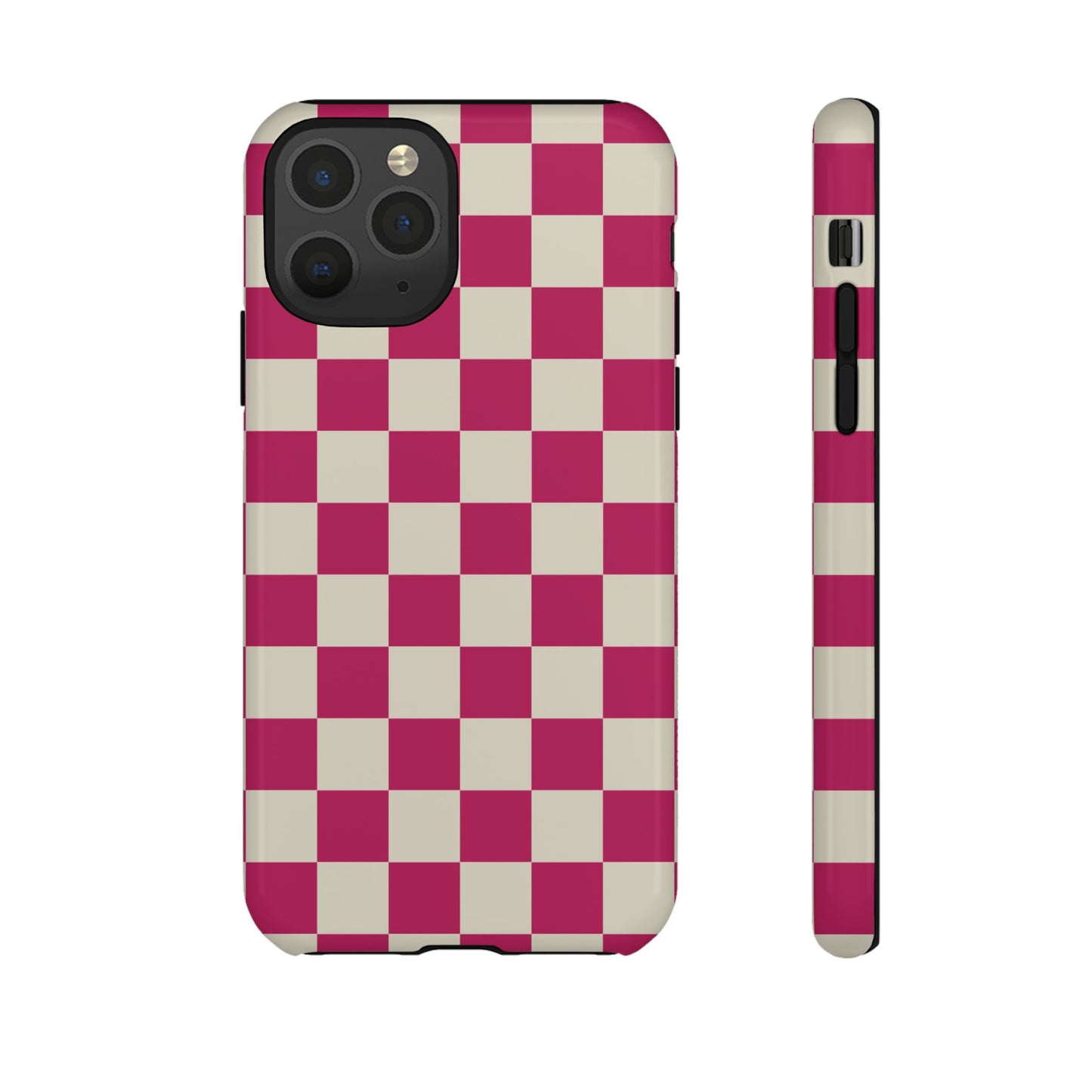 iPhone 11 Pro / Glossy Phone Case - ’Pink & White Checkered Pattern’ Phone Case