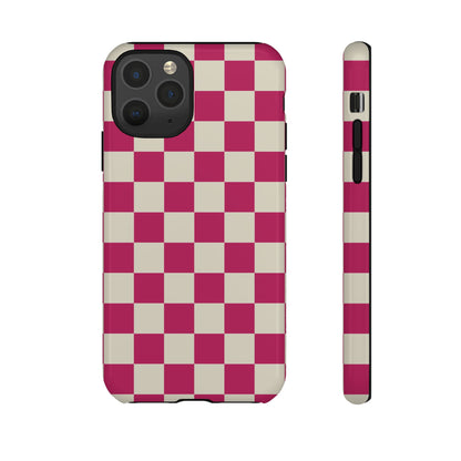 iPhone 11 Pro / Glossy Phone Case - ’Pink & White Checkered Pattern’ Phone Case