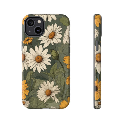 iPhone 14 Plus / Glossy Phone Case - Boho Chic Daisies Floral Pattern ’White & Yellow’ Phone Case