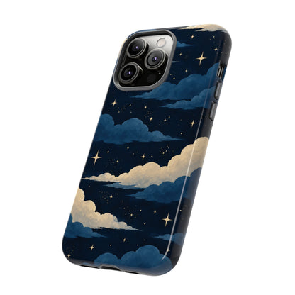 Illustrated Navy Blue Clouds & Stars Phone Case