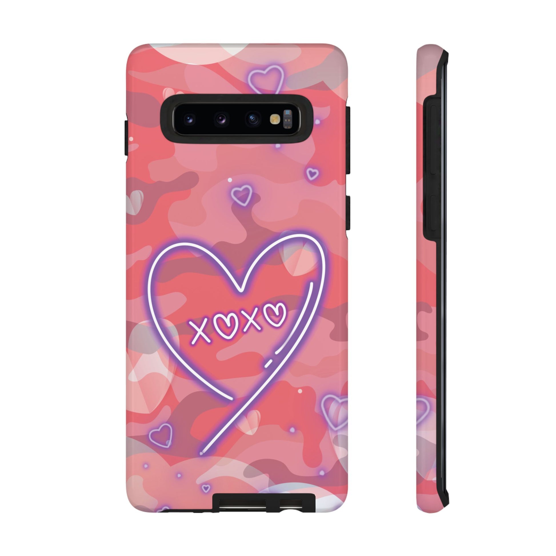 Love Heart Neon Camo Phone Case - Pink Phone Case - Samsung Galaxy S10 / Glossy