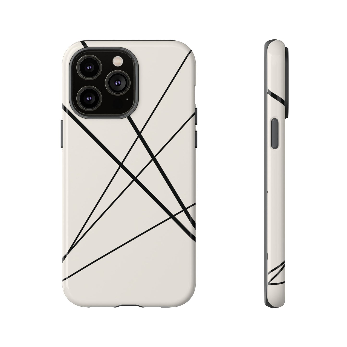 iPhone 14 Pro Max / Glossy Phone Case - Abstract White with Black Lines Phone Case