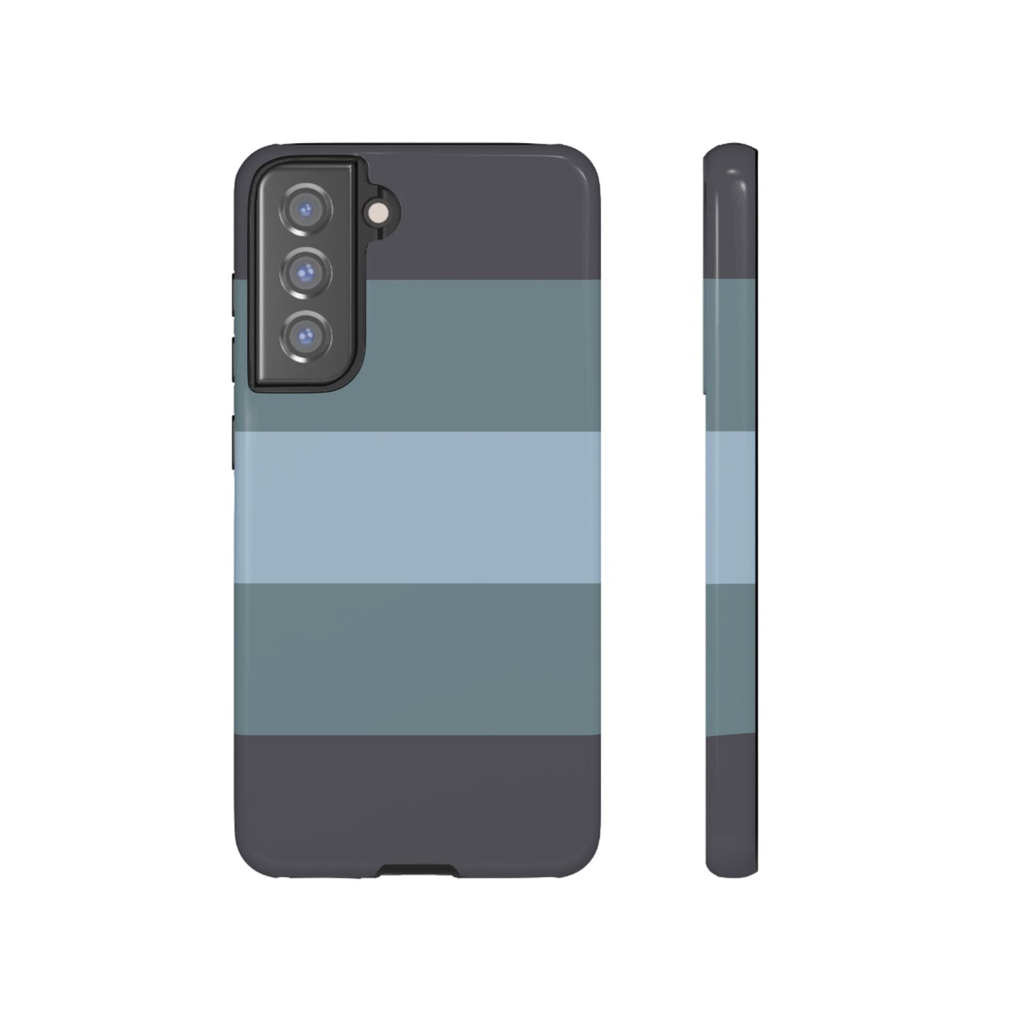 Samsung Galaxy S21 FE / Glossy Phone Case - Shades of Blue Horizontal Stripe Pattern Phone Case