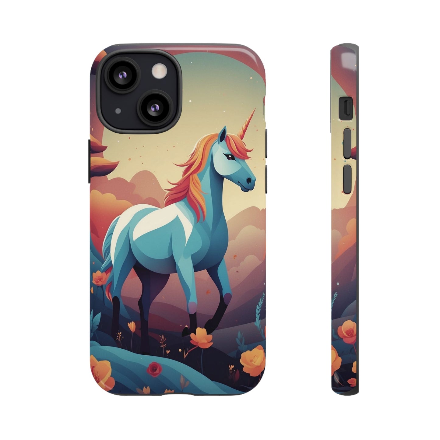 iPhone 13 Mini / Glossy Phone Case - Stylised Unicorn Design Phone Case
